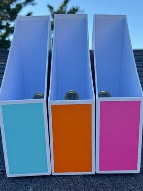 Set of 3 Colorblock Magazine File Holders - Aqua, Orange, Pink